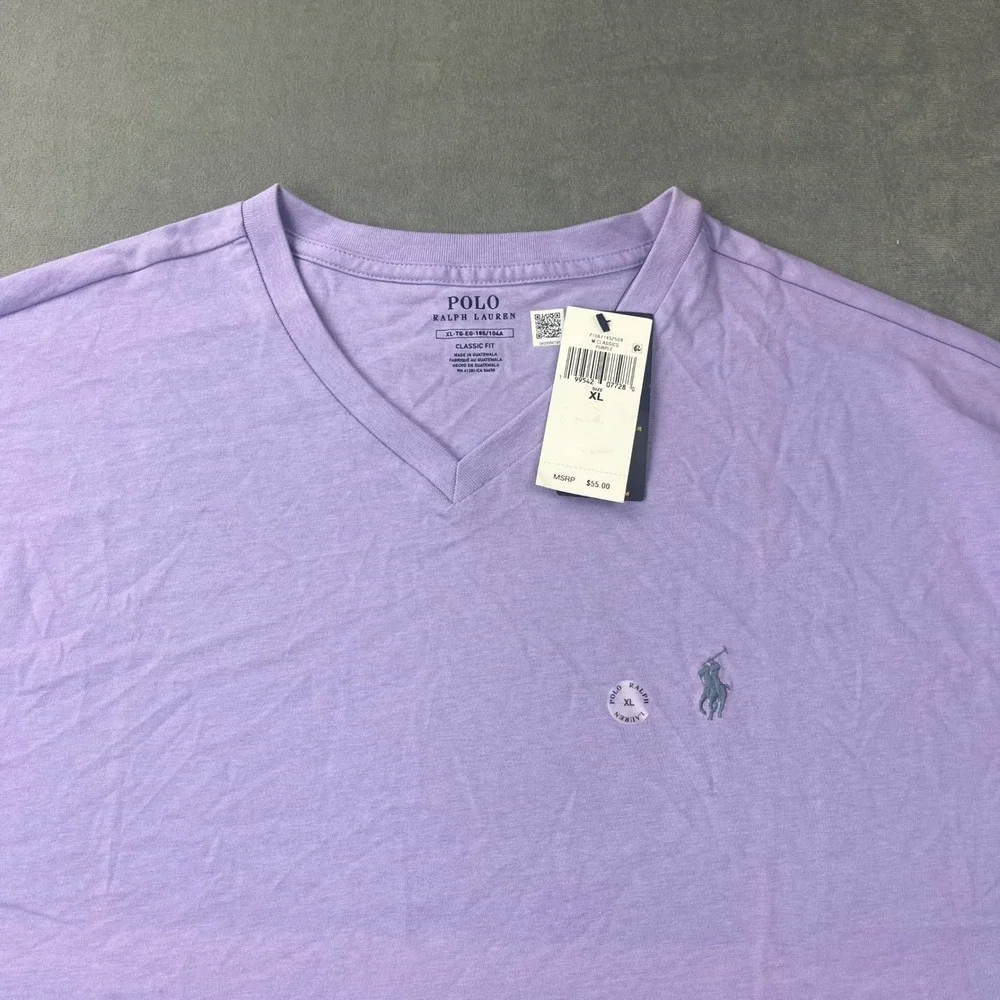 Polo Ralph Lauren V-Neck T-Shirt XL Purple Cotton Classic Fit NWT Flaw MSRP $55